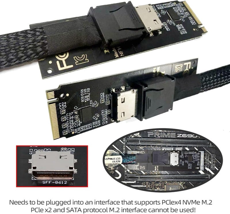 CY Adapter 2280 PCI-E4.0 M.2 M-Key NVME to Oculink SFF-8612 SFF-8611 Host Adapter with Linear Redriver for U.2 SSD eGPU Over Long Cable Lengths - Image 5
